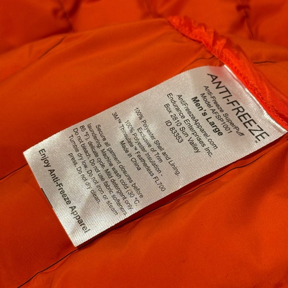 Mens Anti-Freeze SuperPuff Coat. Size Large. Deep Plum/Orange - Picture 5 of 5